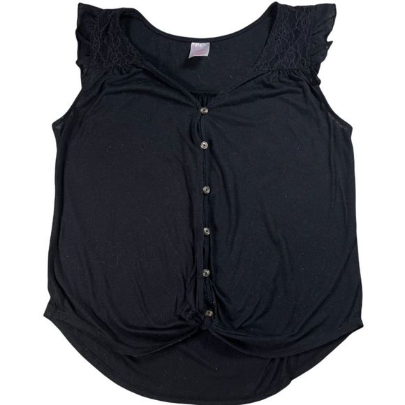 4/$32 No Boundaries📌 size large black ruffle sleeve button up lace & front knot - Picture 7 of 11